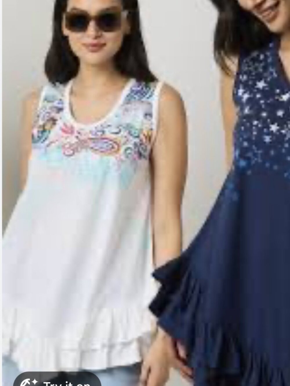 NWT DG2 Size L Large Diane Gilman White Ruffle Paisley Tank